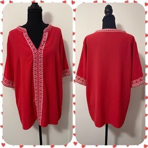 Red Embroidered Women's Top